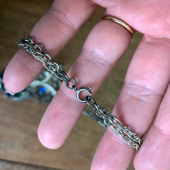 VTG 2000s Y2K oversized beaded owl statement pendant double chain necklace‎ - Picture 5 of 5